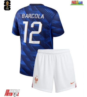 Francia Bradley Barcola #12 Primera Equipación Niños Mundial 2026 Manga Corta (+ Pantalones cortos)